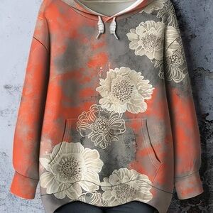 Floral Hoodie in Orange and Gray like new